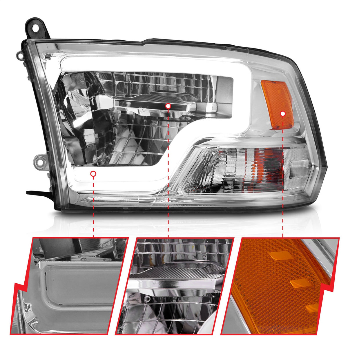 ANZO USA ZUKT_111540 Anzo ZUKT_111540 Square Chrome Housing w for Ram 1500 for 111540