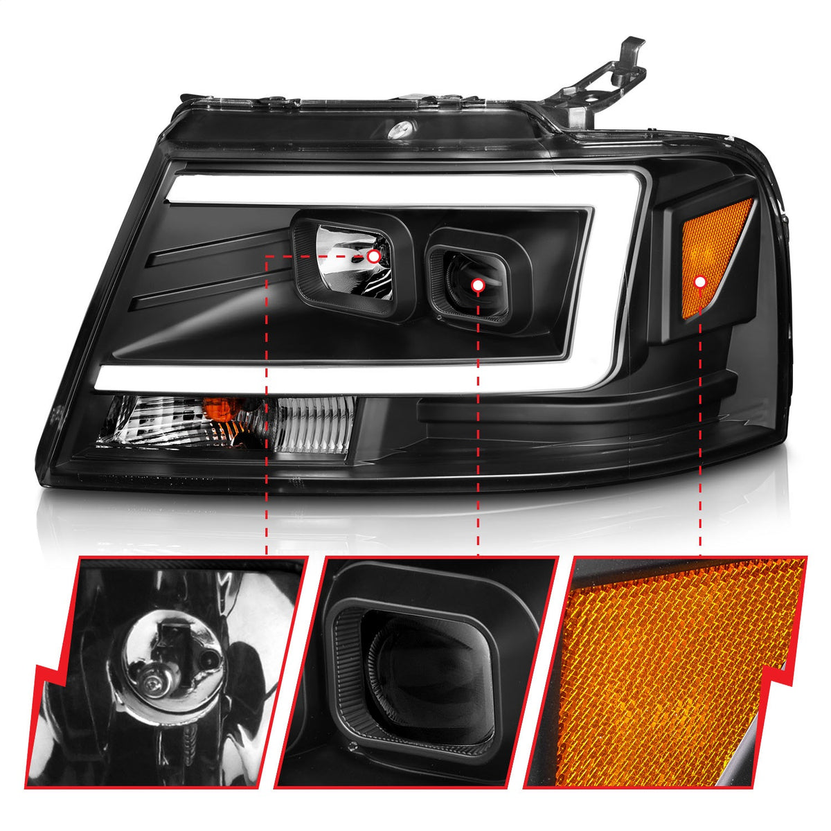 ANZO USA ZUKT_111541 Anzo ZUKT_111541 Lens Black Housing w/ Light Bar