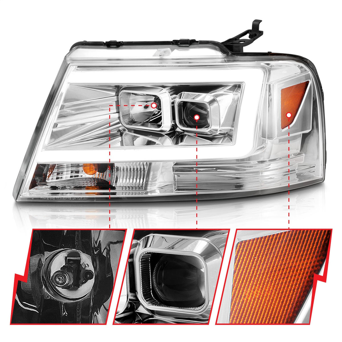 ANZO USA ZUKT_111542 Anzo ZUKT_111542 Lens Chrome Housing w/ Light Bar