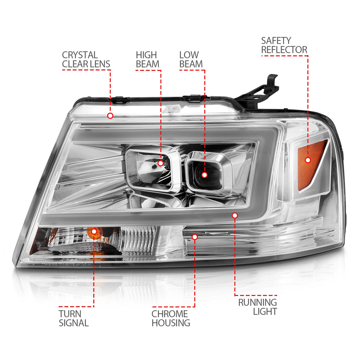 ANZO USA ZUKT_111542 Anzo ZUKT_111542 Lens Chrome Housing w/ Light Bar
