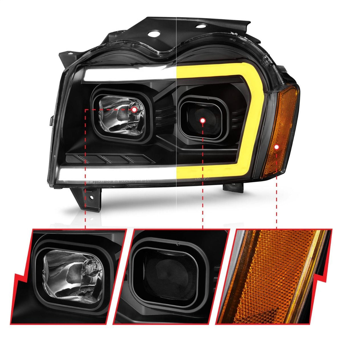 ANZO USA ZUKT_111543 Anzo ZUKT_111543 Set Black Housing w/ Light Bar