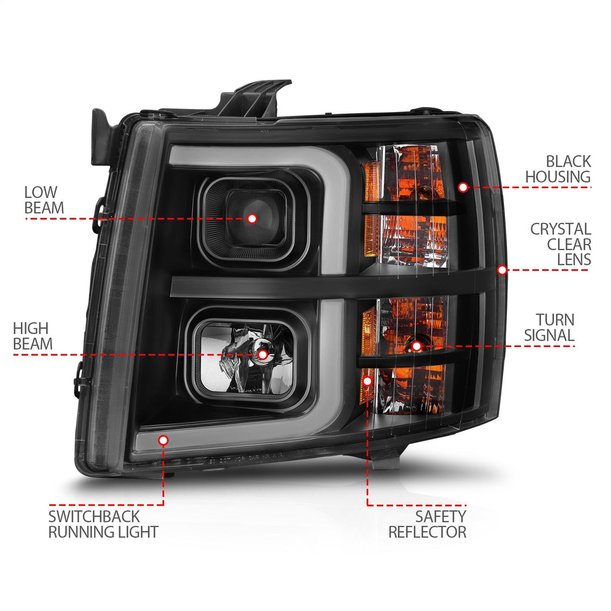 ANZO USA ZUKT_111545 Anzo ZUKT_111545 Set Black Housing w/ Light Bar