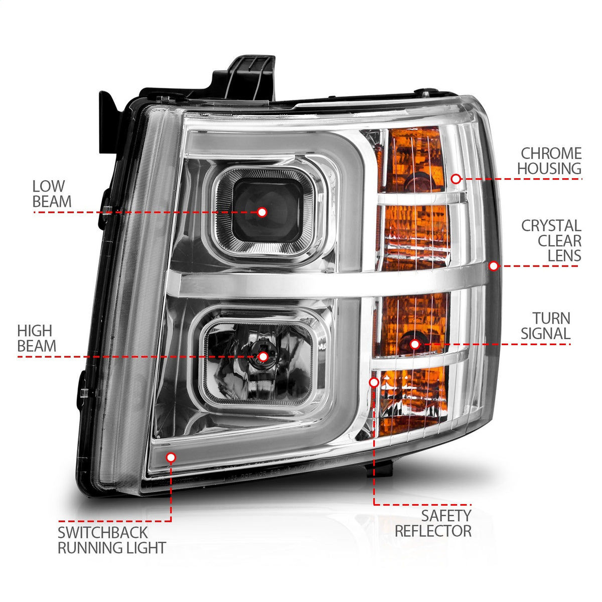 ANZO USA ZUKT_111546 Anzo ZUKT_111546 Set Chrome Housing w/ Light Bar