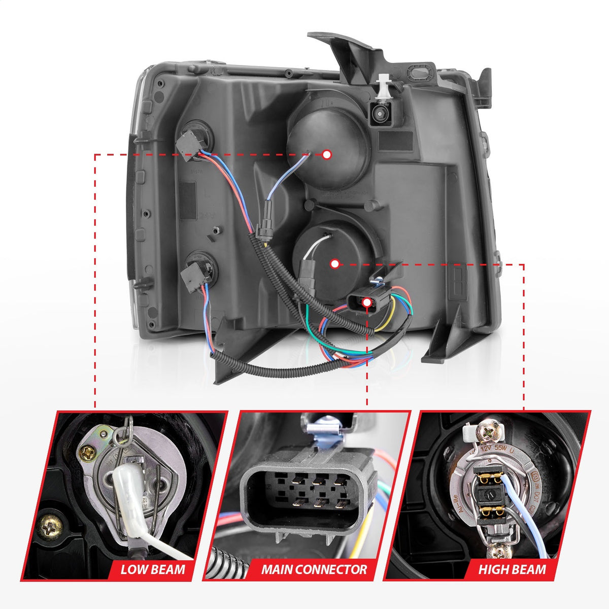 ANZO USA ZUKT_111546 Anzo ZUKT_111546 Set Chrome Housing w/ Light Bar