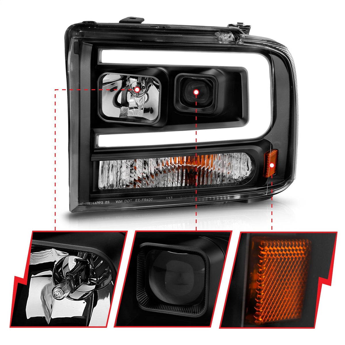 ANZO USA ZUKT_111551 Anzo ZUKT_111551 Set Black Housing w/ Light Bar