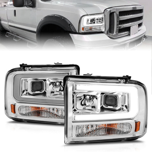 Anzo USA | Projector Headlight Set Chrome Housing w/Light Bar | Fits F-250 Super Duty | 111552