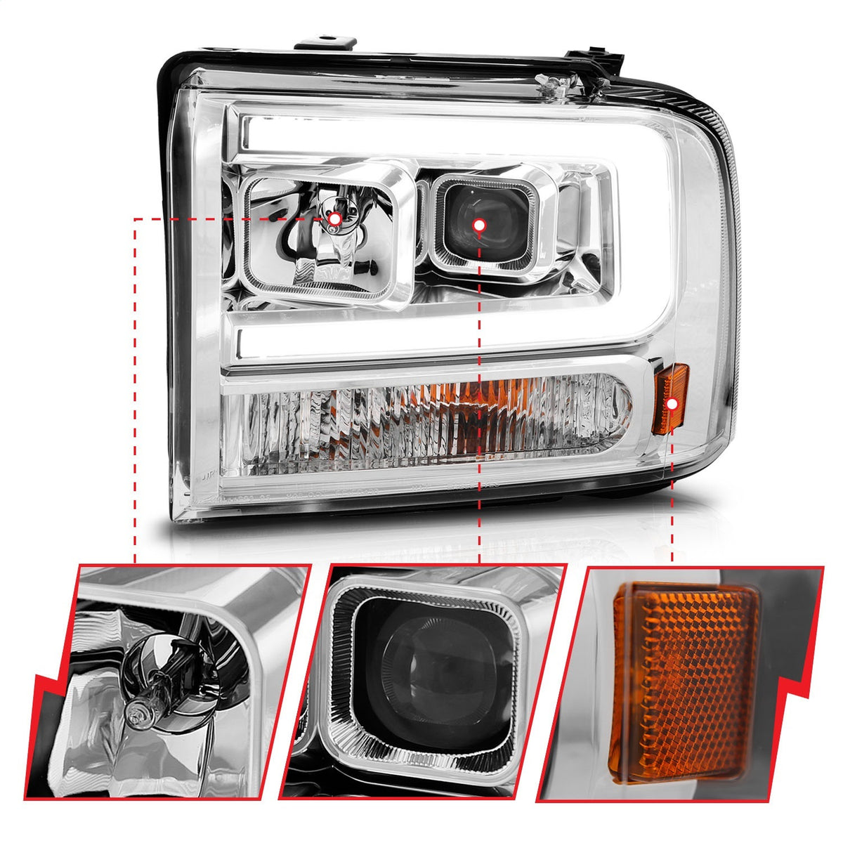 ANZO USA ZUKT_111552 Anzo ZUKT_111552 Set Chrome Housing w/ Light Bar