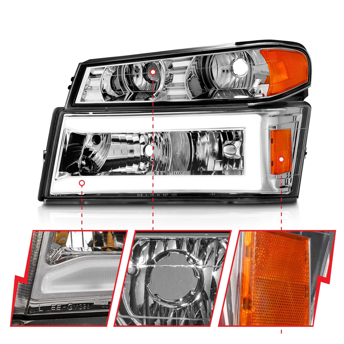 ANZO USA ZUKT_111559 Anzo ZUKT_111559 Chrome Housing Pair w/ Light Bar