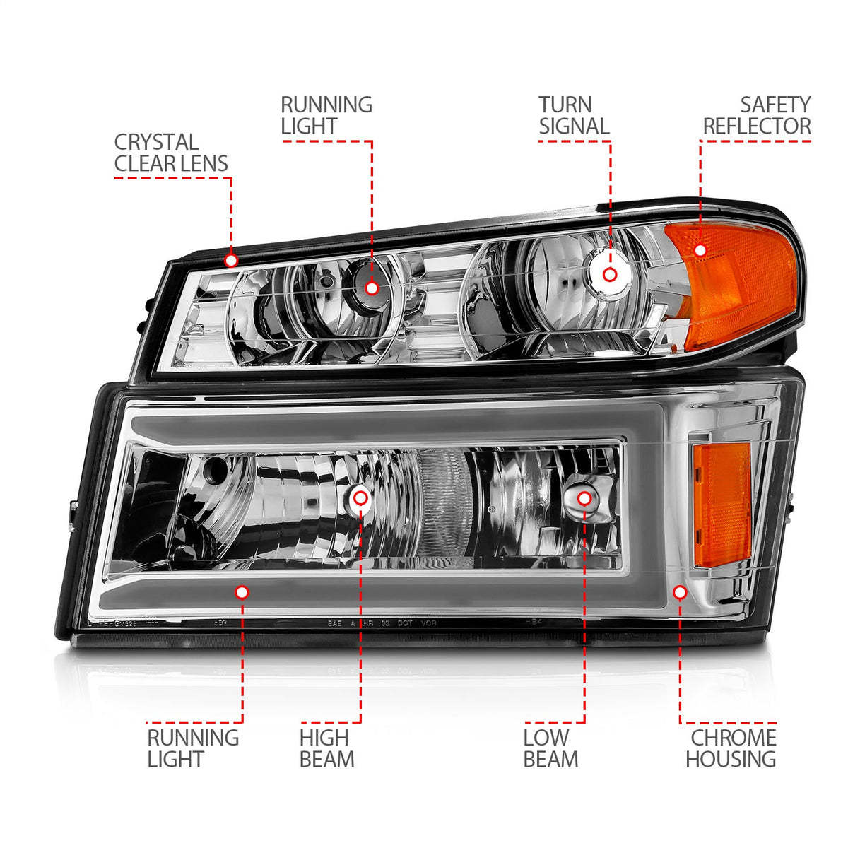 ANZO USA ZUKT_111559 Anzo ZUKT_111559 Chrome Housing Pair w/ Light Bar