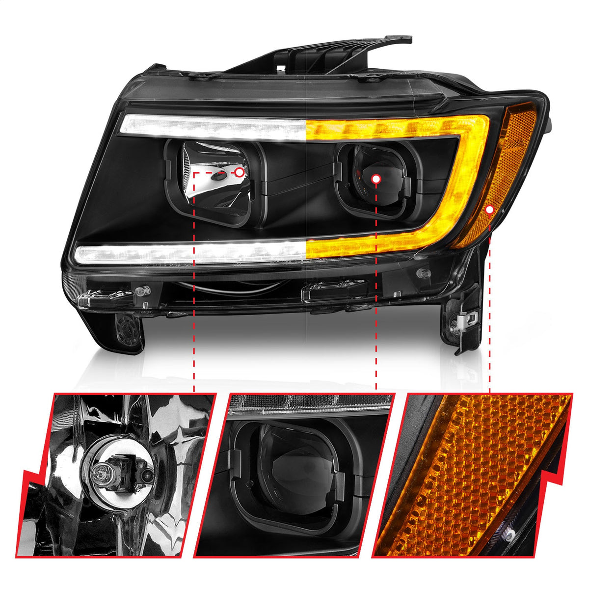 ANZO USA ZUKT_111568 Anzo ZUKT_111568 Lens Black Housing w/ Light Bar