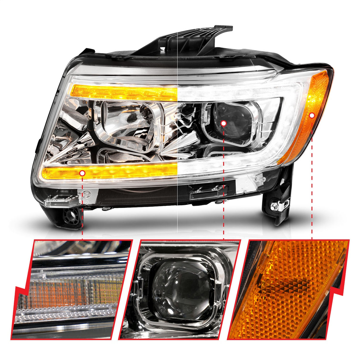 ANZO USA ZUKT_111569 Anzo ZUKT_111569 Lens Chrome Housing w/ Light Bar