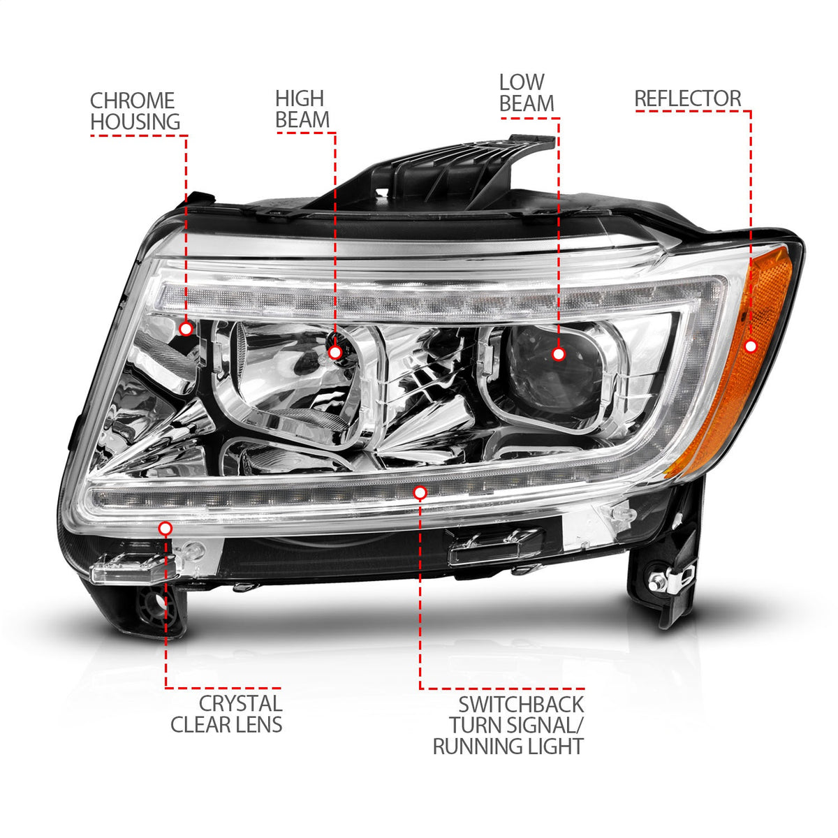 ANZO USA ZUKT_111569 Anzo ZUKT_111569 Lens Chrome Housing w/ Light Bar