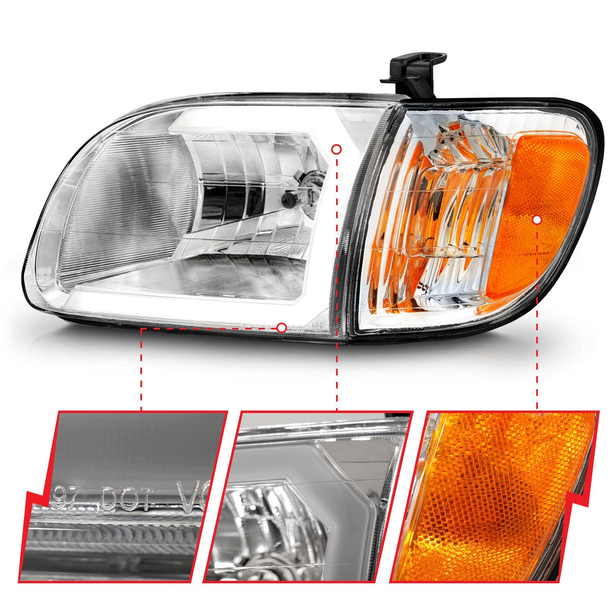 ANZO USA ZUKT_111580 Anzo ZUKT_111580 Lens Chorme Housing w/ Light Bar