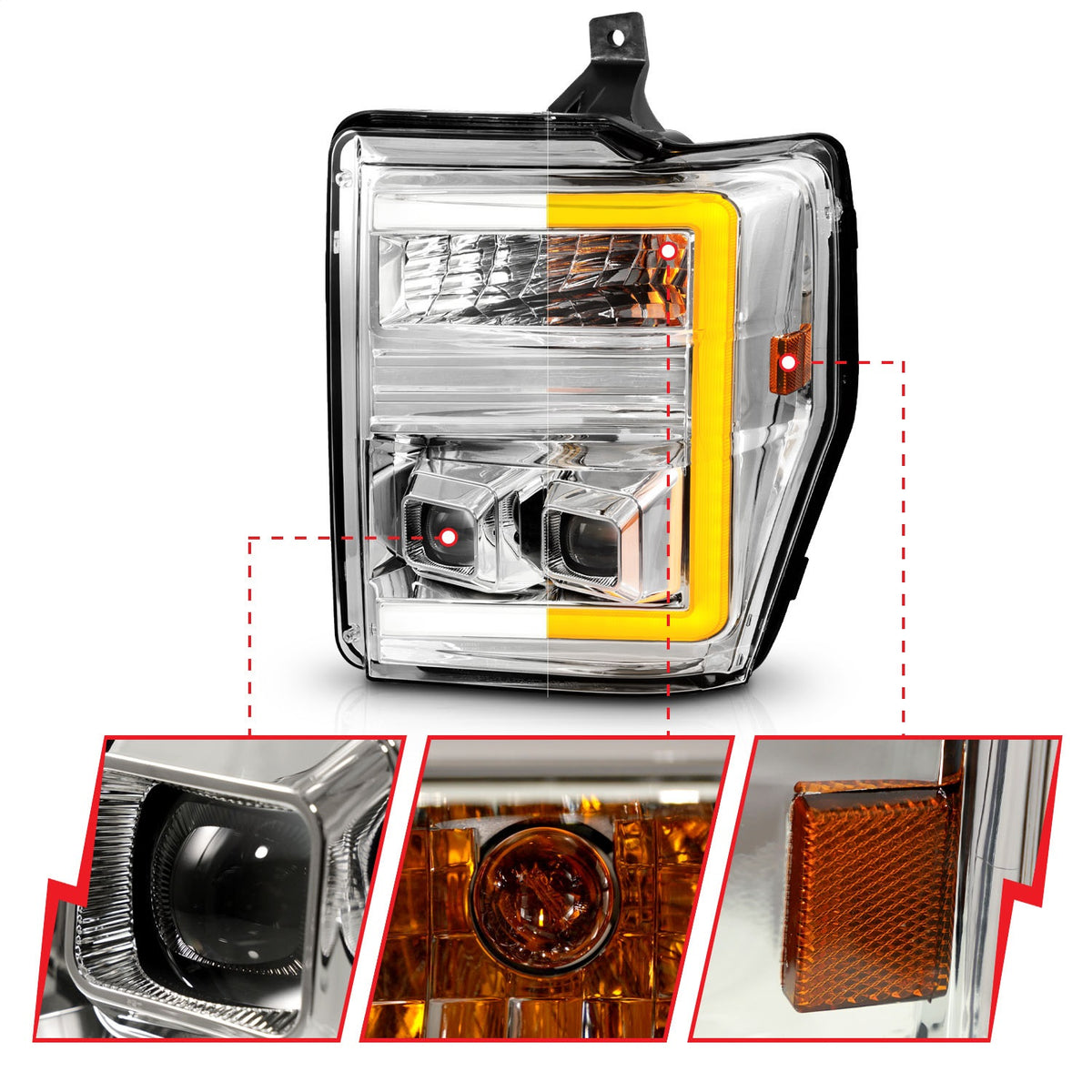 ANZO USA ZUKT_111587 Anzo ZUKT_111587 Lens Chrome Housing w/ Light Bar
