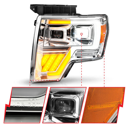 LED Projector Headlight; LED Projector; Chrome Headlights w/ Sequential Signal;