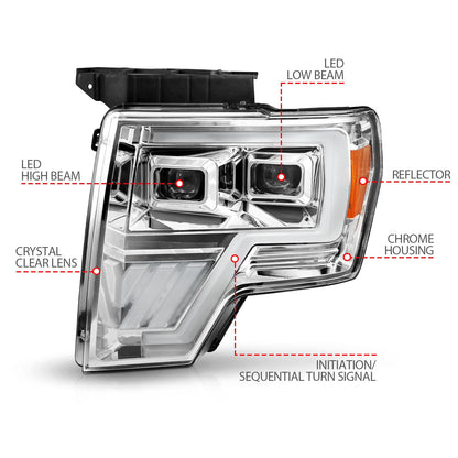 LED Projector Headlight; LED Projector; Chrome Headlights w/ Sequential Signal;