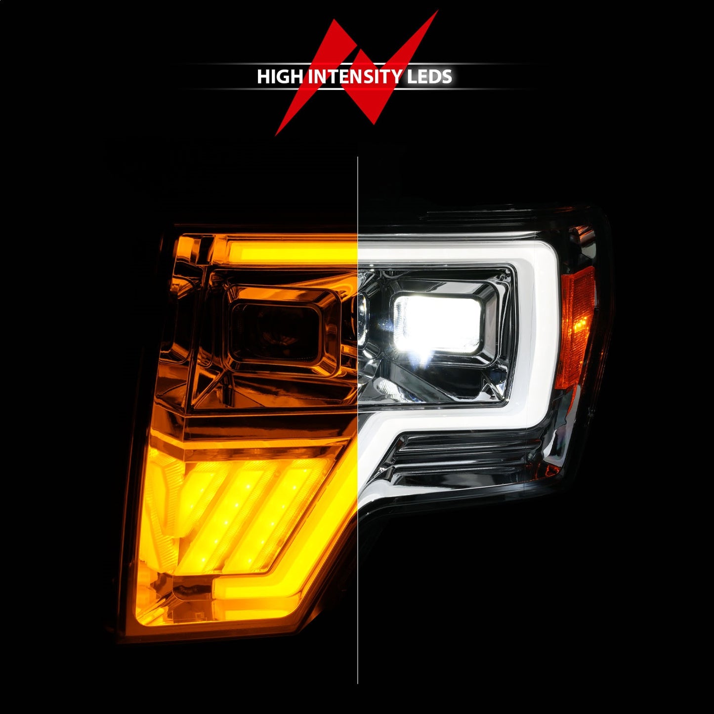 LED Projector Headlight; LED Projector; Chrome Headlights w/ Sequential Signal;