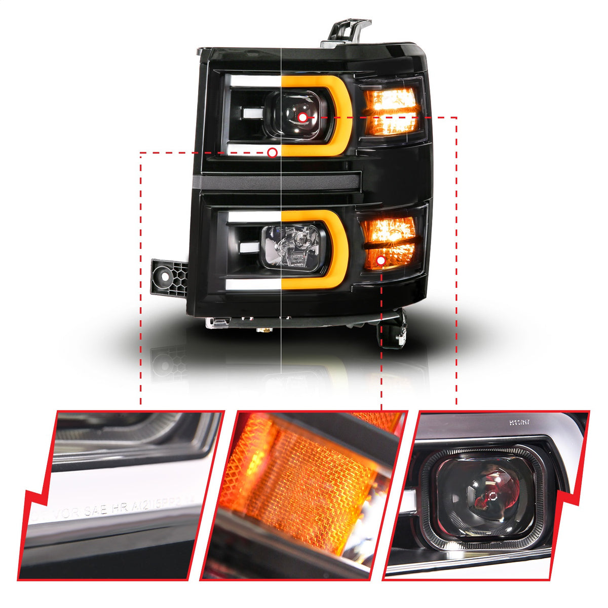ANZO USA ZUKT_111617 Anzo ZUKT_111617 LED Projector Headlight Black Housing Dual