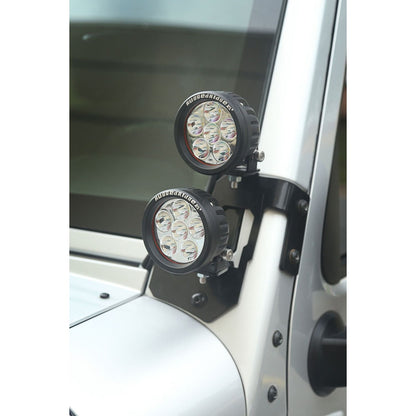 RUGGED RIDGE | 11232.32 | 07-15 Wrangler A-Pillar Light Mount Kit Semi-Gloss Black Round Led