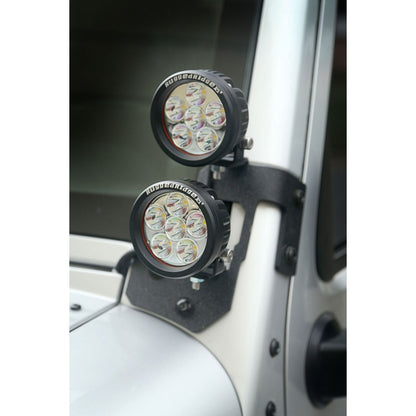 RUGGED RIDGE | 11232.34 | 07-15 Wrangler A-Pillar Light Mount Kit Textured Black Round Led