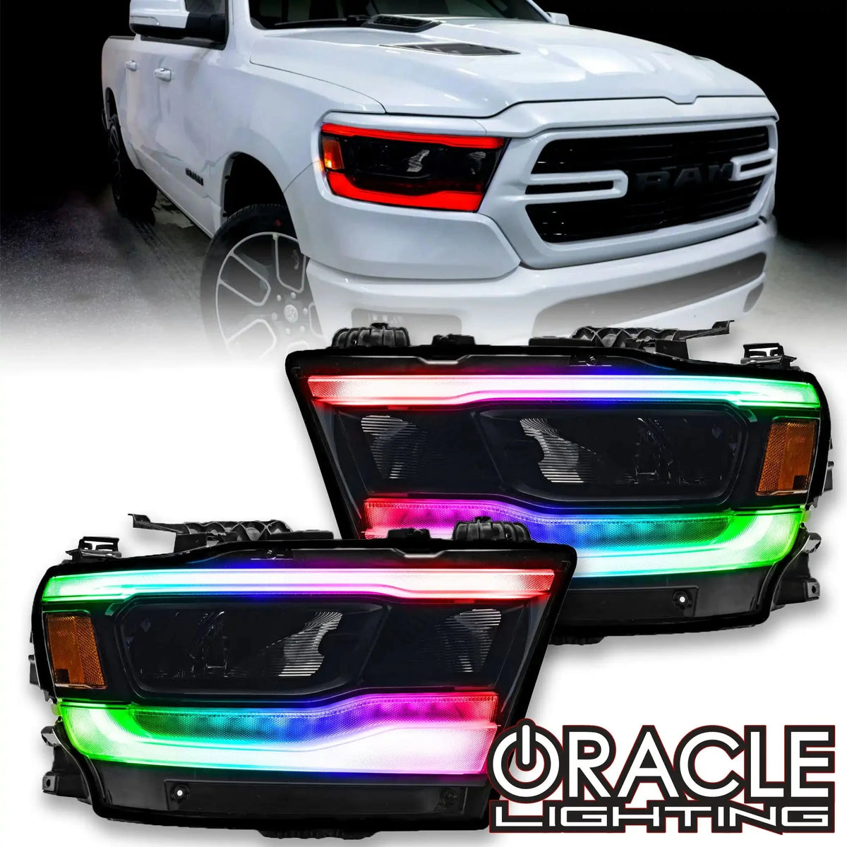 ORACLE Lighting | RGB+W DRL Upgrade | RAM 1500 Reflector LED Headlights | 1281-339, 1281-335