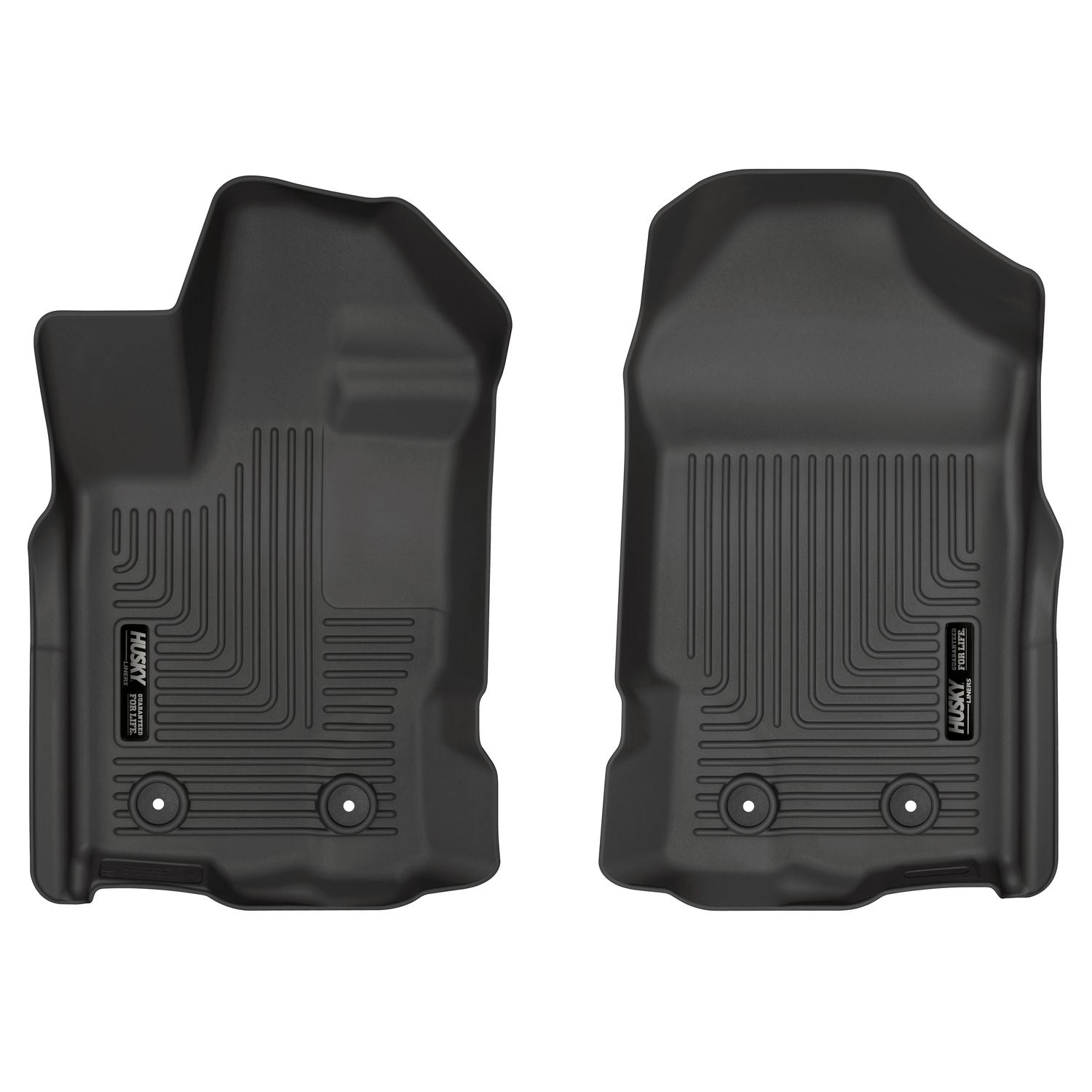 Husky Liners | Weatherbeater Front Floor Liners For 2019-2023 Ranger Husky Liners | 13411 in black rubber with textured design.