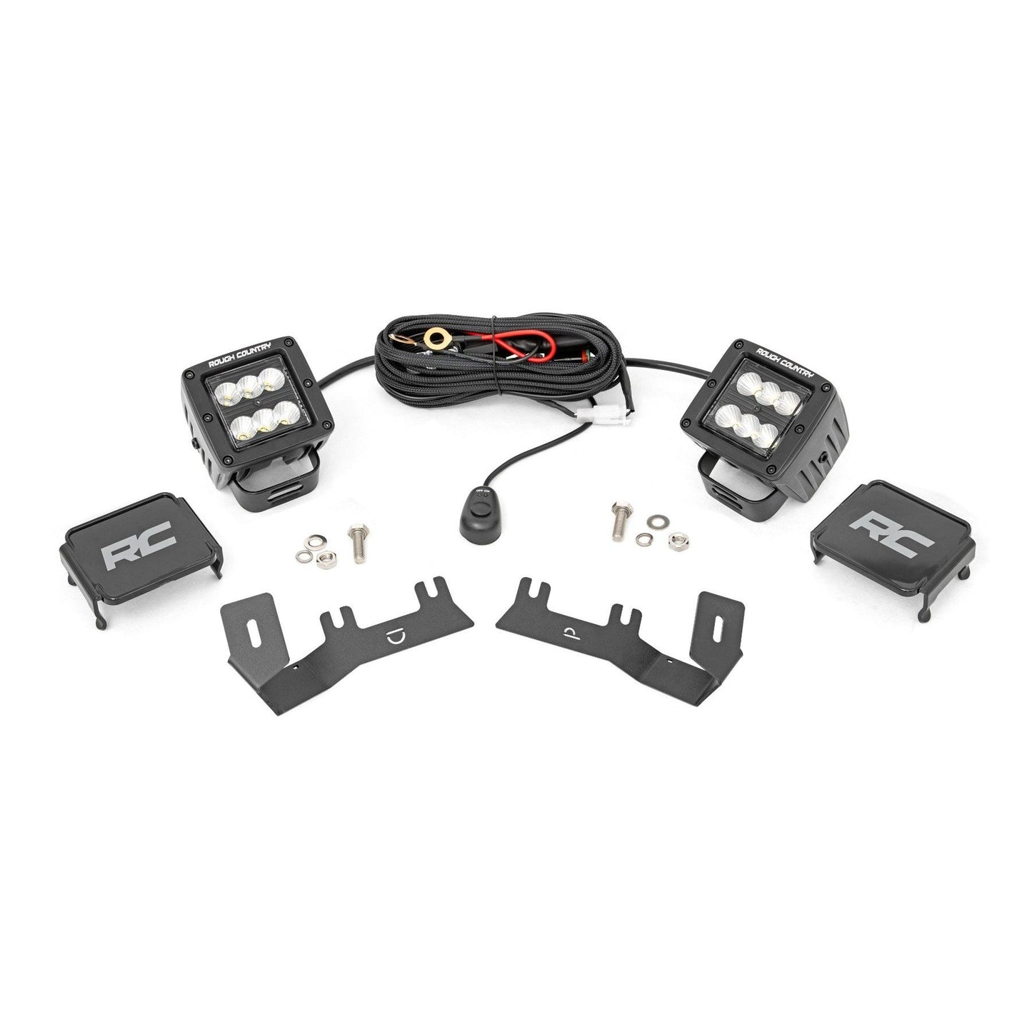 ROUGH COUNTRY LED Ditch Light Kit | 2in Black Pair | Flood | Chevy/GMC 1500 (14-18 & Classic) | 71053