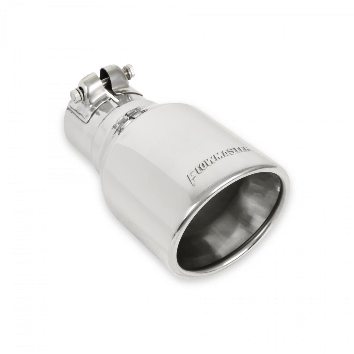 FLOWMASTER Exhaust Tip Exhaust Tip 4.00 Inch Rolled Angle Polished SS Fits 2.50 Inch Tubing Clamp On