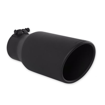FLOWMASTER Exhaust Tip Exhaust Tip 5.0 Inch Black Angle Cut Fits 3.5 Inch Tubing, 12.00-In Long Clamp On
