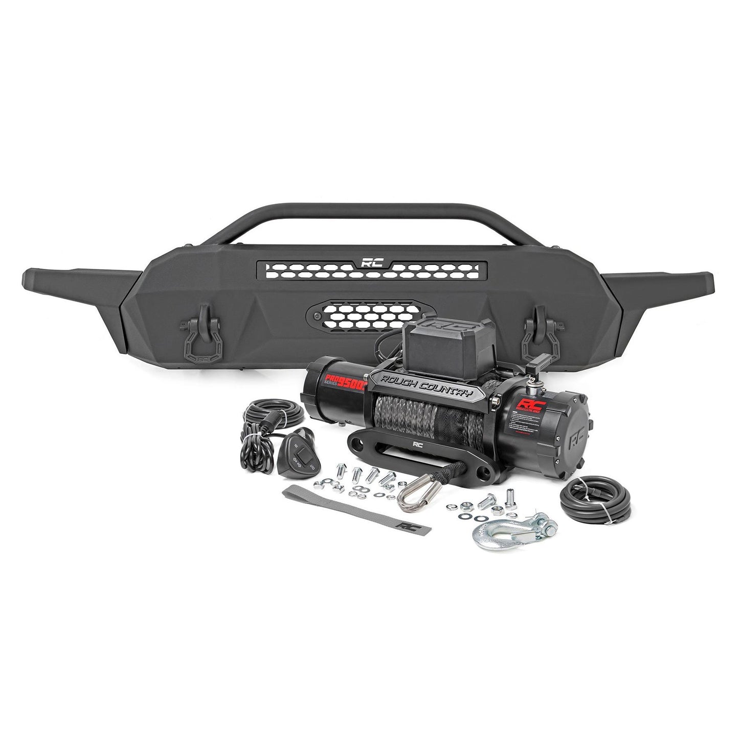 ROUGH COUNTRY Front Bumper | High Clearance | 12000-Lb Pro Series Winch | Synthetic Rope Toyota Tacoma 4WD (16-23) | 10716