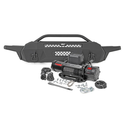 ROUGH COUNTRY Front Bumper | High Clearance | 12000-Lb Pro Series Winch | Synthetic Rope Toyota Tacoma 4WD (16-23) | 10717
