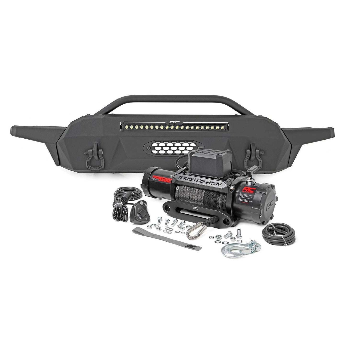 ROUGH COUNTRY Front Bumper | Hybrid | 20" Blk LED | 9500-Lb Winch Syn | Toyota Tacoma (16-23) | 10722