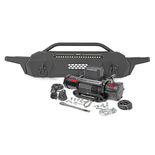 ROUGH COUNTRY Front Bumper | Hybrid | 20" Blk LED | 9500-Lb Winch Syn | Toyota Tacoma (16-23) | 10722
