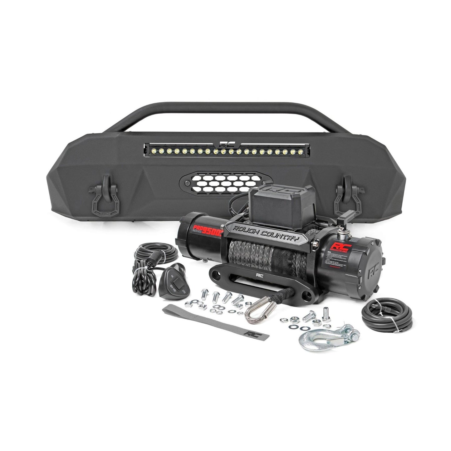 ROUGH COUNTRY Front Bumper | Hybrid | 20" Blk DRL LED | 9500S | Toyota Tacoma (16-23) | 10726