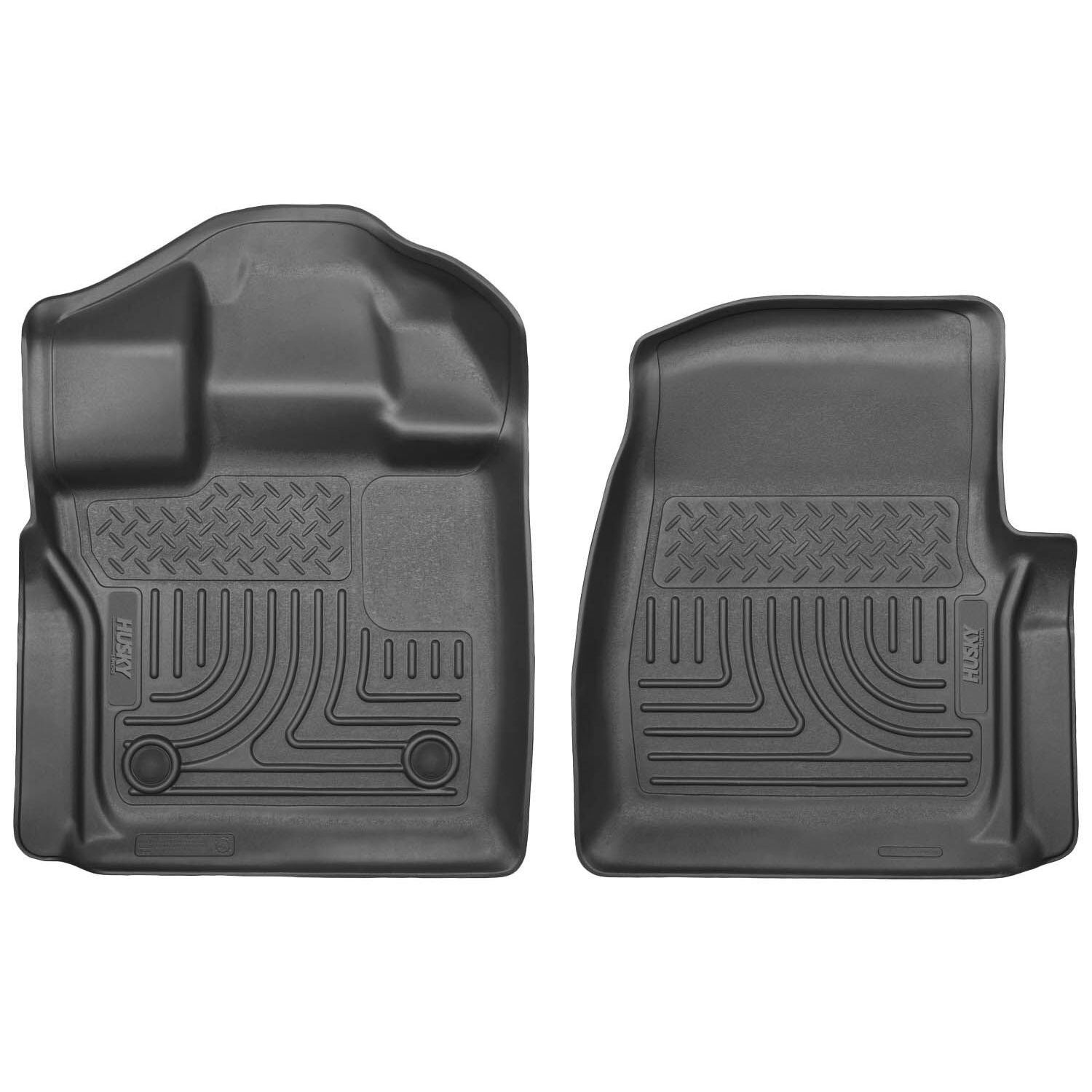 Husky Liners | Weatherbeater Front Floor Liners For 2015-2024 F-150 Husky Liners | 18351, black rubber vehicle floor liners.