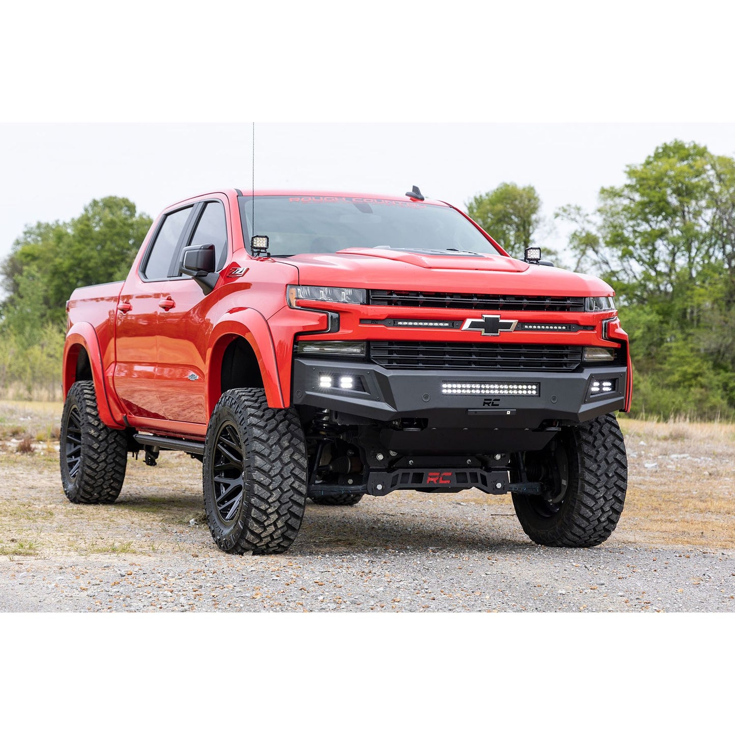 ROUGH COUNTRY High Clearance Front Bumper | LED Lights & Skid Plate | Chevy Silverado 1500 (19-22) | 10757A