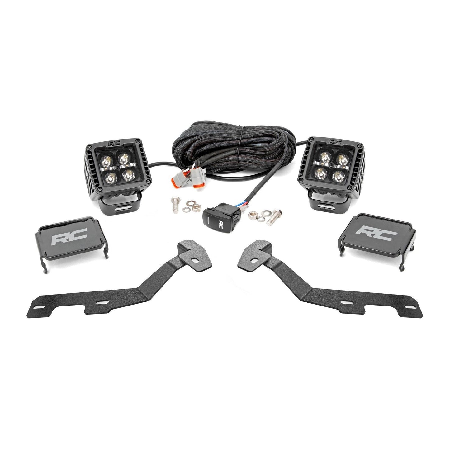 ROUGH COUNTRY LED Light Kit | Ditch Mount | 2" Black Pair | White DRL | Ram 1500 (19-25) | 82292