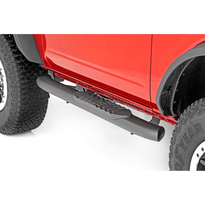 ROUGH COUNTRY Oval Nerf Steps | 2-Door | Black | Ford Bronco (2 Door) 4WD (2021-2025) | 21012