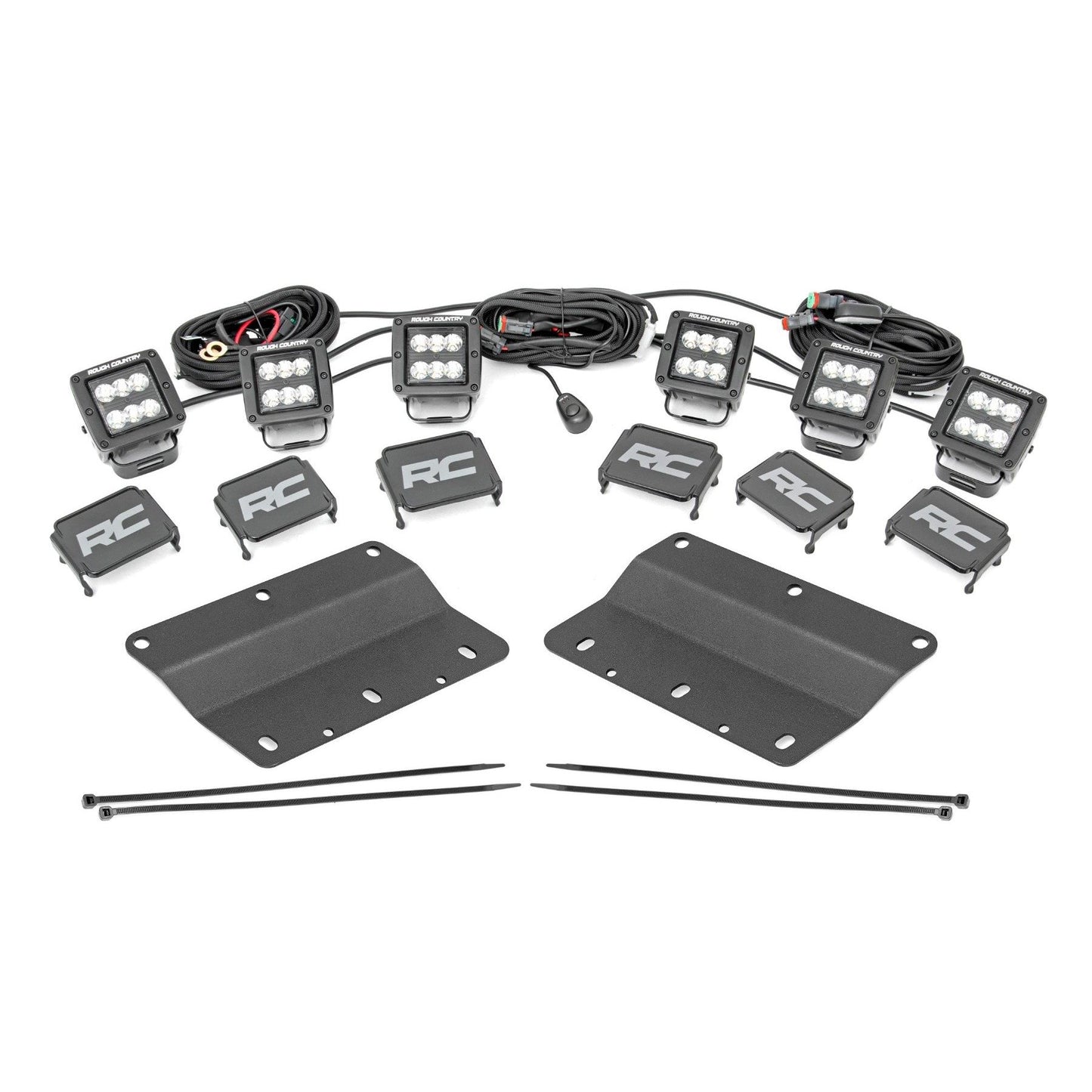 ROUGH COUNTRY LED Light Kit | Fog Mount | Triple 2" Black Pair | Spot/Flood | Ford Bronco (21-25) | 51140
