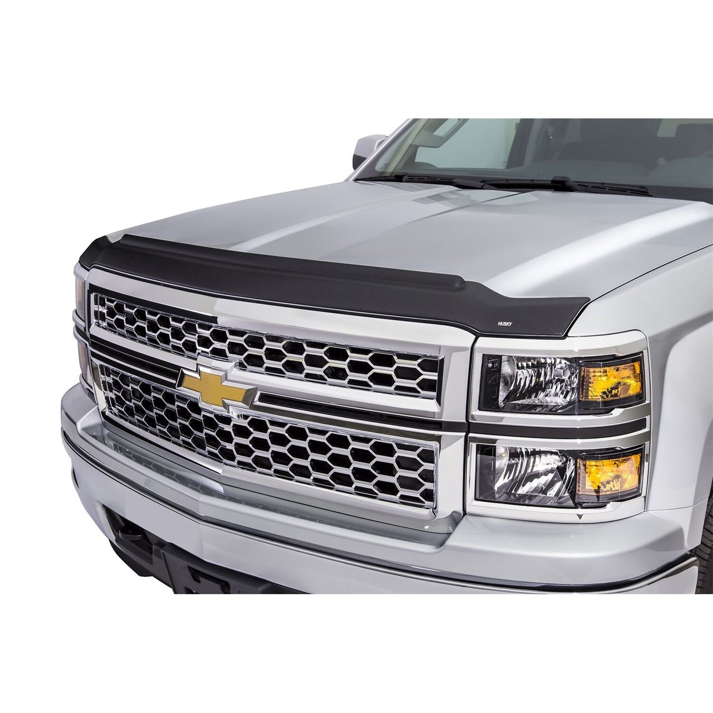 Husky Liners | Aeroskin II Hood Protector Matte Black Low Profile For 2011-2014 Sierra 2500 HD/3500 HD Husky Liners | 2830029 on a silver truck