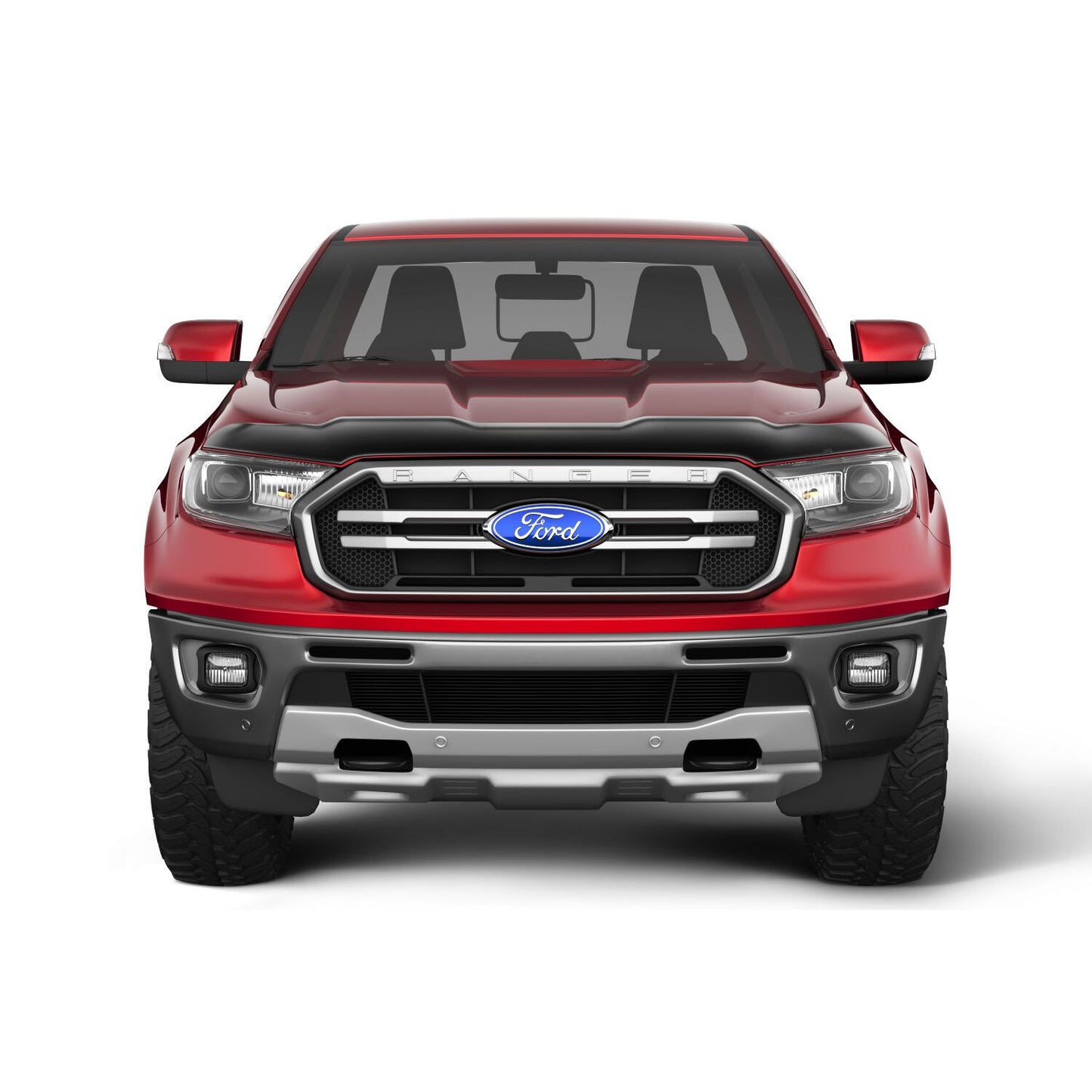 Husky Liners | Aeroskin Hood Protector Smoke For 2019-2023 Ranger Husky Liners | 2842166 on a red Ford Ranger.