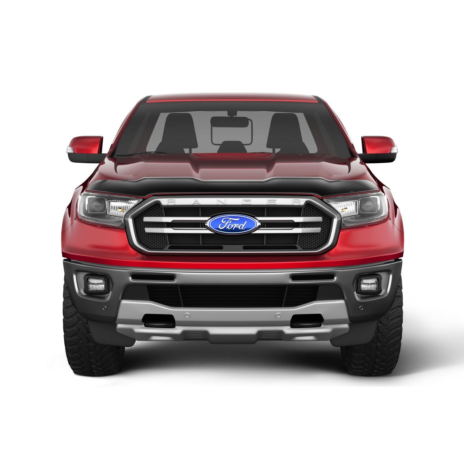 Husky Liners | Aeroskin Hood Protector Smoke For 2019-2023 Ranger Husky Liners | 2842166 on a red Ford Ranger.