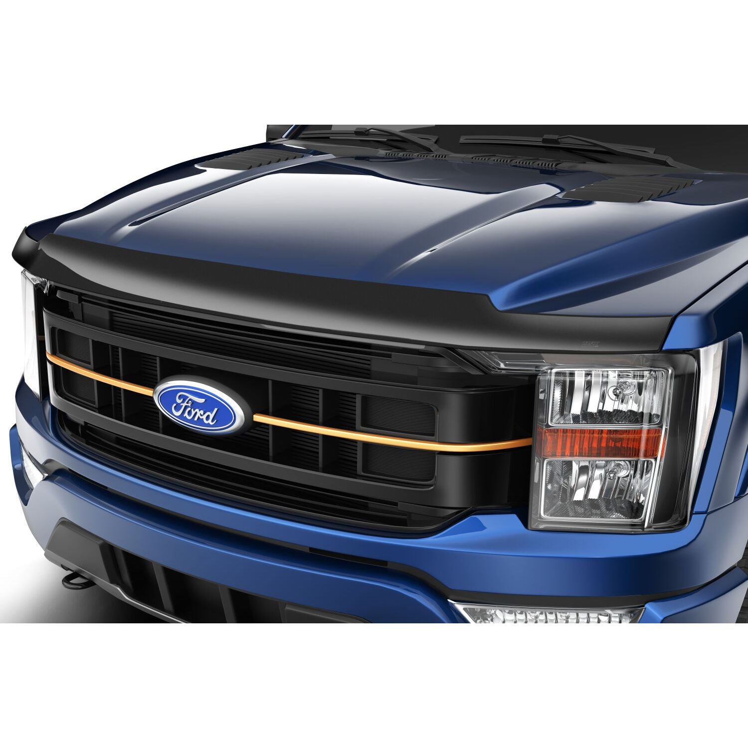 Husky Liners | Aeroskin Hood Protector Smoke For 2021-2024 F-150 Husky Liners | 2842229 installed on a blue Ford F-150