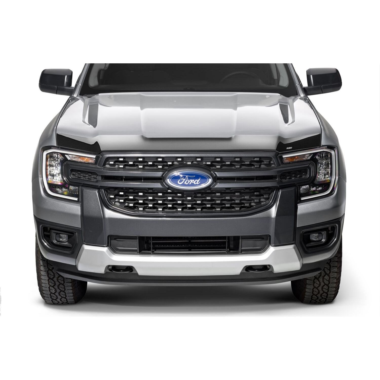 Husky Liners | Aeroskin Hood Protector Smoke For 2024-2025 Ranger Husky Liners | 2842266 on a front view gray truck.