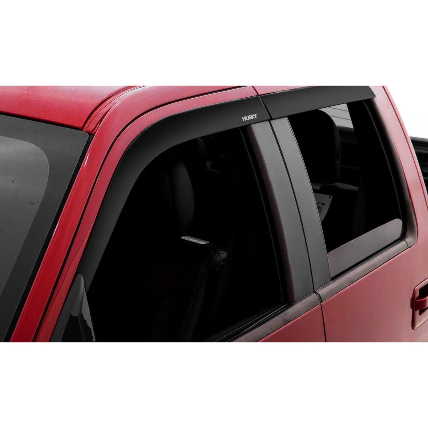 Husky Liners | Low Profile Ventvisor Deflector Smoke Outside Mount 4 Piece For 2016-2024 TITAN XD Husky Liners | 2854074 on red truck