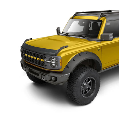 Husky Liners | Aeroskin Hood Protector Matte Black Low Profile For 2021-2025 Bronco Husky Liners | 2877183 on a yellow Bronco.