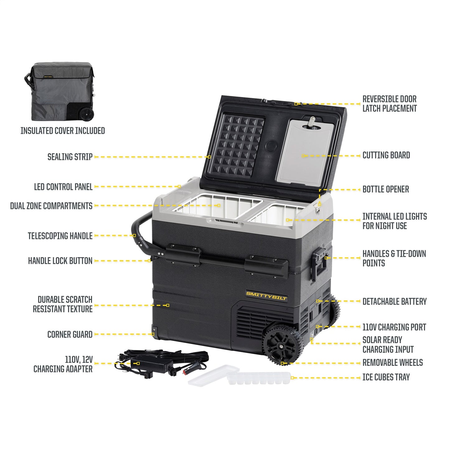 SMITTYBILT | Waypoint 55L Fridge/Freezer Dual Zone Fridge Outside Dimensions 28 inch Long x 22.5 inch tall x 18.1 Inch Wide Smittybilt |2889