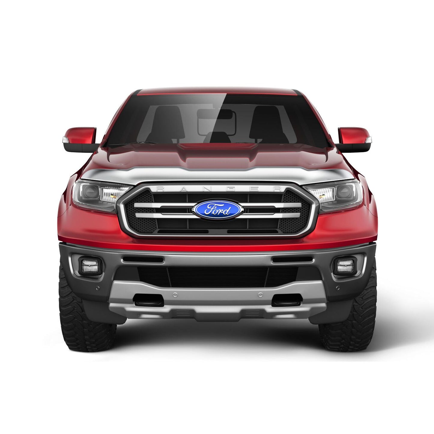 Husky Liners | Husky Aeroskin Hood Protector Chrome For 2019-2023 Ranger Husky Liners | 2892166 on a red Ford Ranger