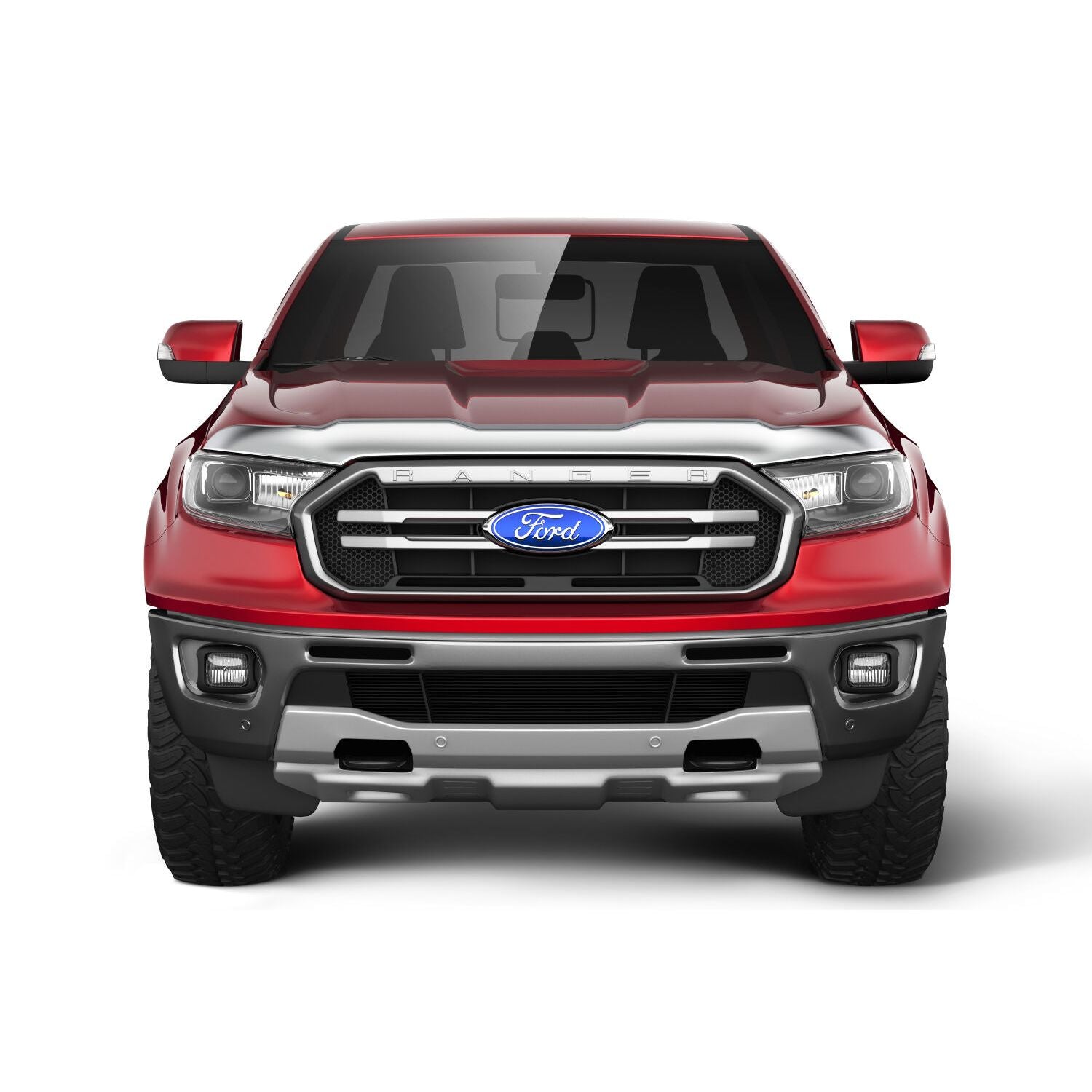 Husky Liners | Husky Aeroskin Hood Protector Chrome For 2019-2023 Ranger Husky Liners | 2892166 on a red Ford Ranger
