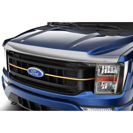 Husky Liners | Husky Aeroskin Hood Protector -Chrome For 2021-2025 F-150 Husky Liners | 2892229 installed on a blue F-150 truck.